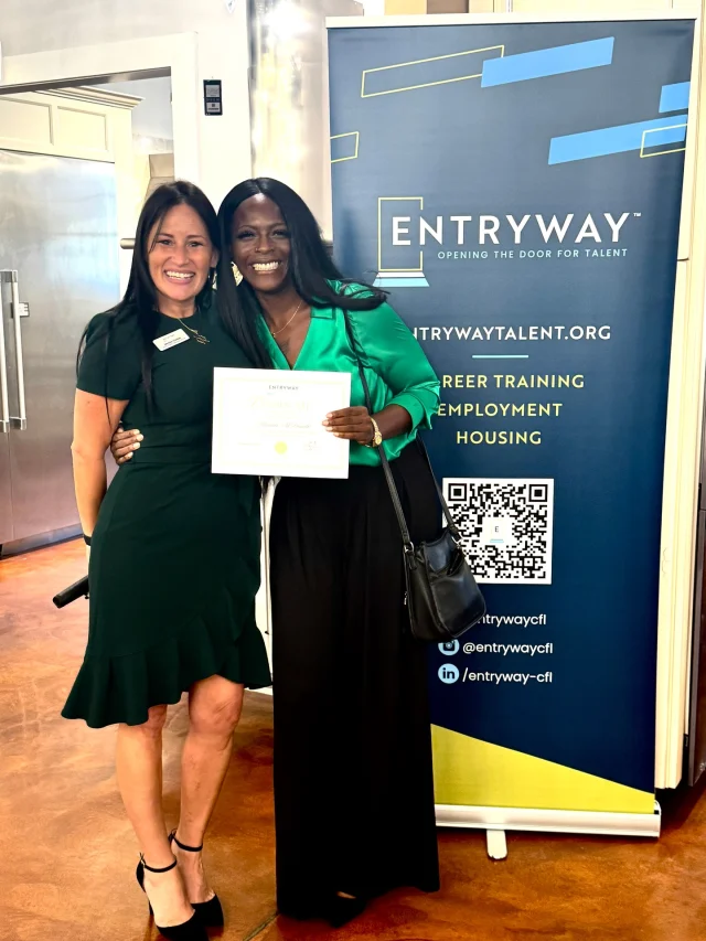 Miranda found @EntrywayCFL through the @RescueOutreachMission.cfl last year and she’s flourished since then! With Entryway’s training and support, she secured a leasing role and then advanced to an Assistant Property Manager position at a different community. And two weeks ago, she graduated from the Entryway 12-month program! (📷 receiving her certificate from CFL Executive Director Jessica Corton) 

Her journey reminds us of what your support powers for Entryway:
✅ Virtual and hands-on training led by multifamily pros
✅ Career coaching, resumes, mock interviews, and confidence building
✅ Direct connections to hiring partners 
✅ One year of post-hire support for lasting stability
✅ Housing help through partners: short-term assistance, furnishings, essential needs
✅ Financial literacy and mentorship 

Results: Real skills, real careers, real homes. 

#WorkforceDevelopment #HousingStability #CommunityImpact