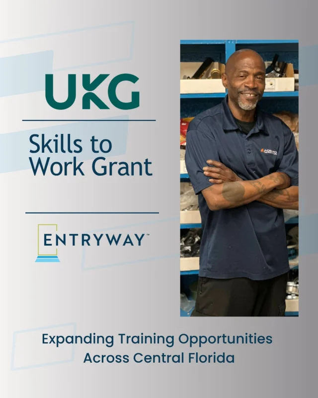 Thanks to a Skills To Work Grant from @UKGInc, Entryway will expand career training and support for individuals in Central Florida who are working to rebuild their lives after experiencing homelessness.

“We’re deeply grateful to UKG for their partnership and belief in the transformative power of employment,” said David Williams, President & CEO of Entryway. “Their generosity will help more people in Central Florida build careers that lead to long-term stability — not just for themselves, but for their families as well.”

Partnerships that open doors. 💙 Together, we’re helping people find more than a job — we’re helping them find a foundation for the future. 

@EntrywayCFL #UKGImpact #SkillsToWork #WorkforceDevelopment #SocialImpact