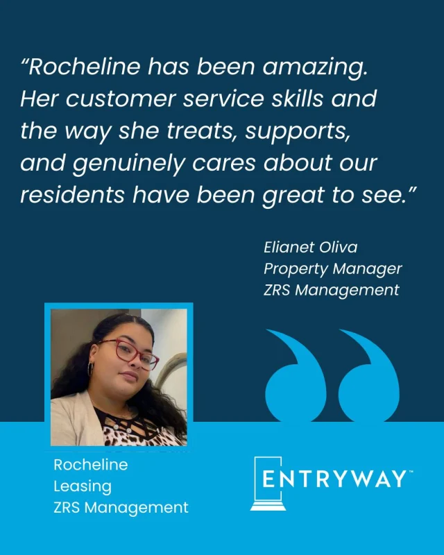 Last summer, Rocheline completed @EntrywayCFL's classroom leasing training and quickly proved what we already knew: our participants bring real skill, professionalism, and heart to the workplace.

Today, Rocheline is thriving in a leasing role with @zrsmanagementllc, and her impact is already being felt. 

That’s the power of partnership. When hiring partners invest in Entryway talent, they gain team members who are prepared, motivated, and ready to contribute. 

Partner with Entryway and help turn opportunity into impact:
✔️ For your business
✔️For Entryway families

https://entrywaytalent.org/partner-with-us/ 

#WorkforceDevelopment #MultifamilyCareers #PropertyManagement #HireWithPurpose #EntrywayImpact