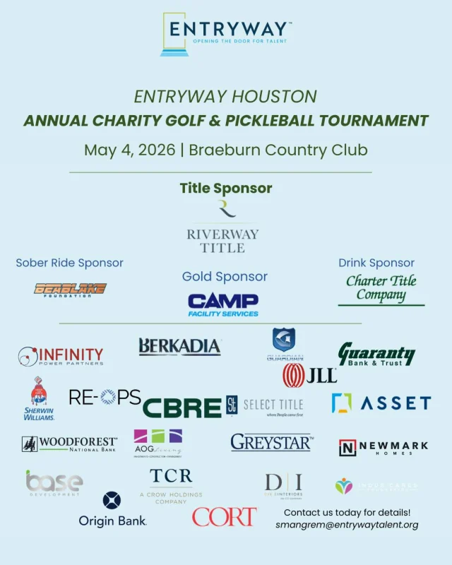 ⛳️🏓 Houston, it’s time to play for a purpose!

Join us on May 4 at BraeBurn Country Club for the @EntrywayHouston Annual Charity Golf & Pickleball Tournament!

Whether you’re hitting the fairway or the court, this is your chance to compete, connect, and make a real impact. Gather your #multifamily colleagues and enter a team in golf or pickleball for a day of energy, networking, and meaningful change.
🏌️‍♂️ Golf teams
🏓 Pickleball teams
🤝 Industry networking
💙 Life-changing impact
Every swing and every serve helps create career pathways and housing stability for individuals and families working toward self-sufficiency.

Spots are limited. Rally your team and register today!
Use events link in bio

#PlayItForward #EntrywayImpact #HoustonEvents #CharityGolf #PickleballForACause #EndHomelessness