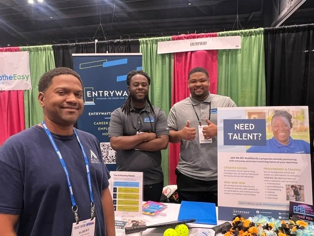 POV: you run into an Entryway graduate ready to inspire the next group of participants 👏

Albert (left) finished training with @EntrywayAtlanta and has been working in maintenance with @AssetLiving since 2024. We ran into him at the Atlanta Apartment Association’s 2026 Trade Show when he came by to the Entryway booth to say “hi”.

Seeing former participants like Albert continue to succeed is the best part of what we do! Their journeys help lead the way for others to follow in their footsteps.

#EntrywayImpact #FromSurvivingToThriving #StrongerFutures
#EntrywayAtlanta
